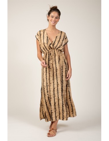 Robe longue"Savane Rayée"coeur croisé,elast taille,mc polyester (SMLXL)