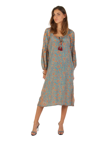 Robe "Bérénice" manches longues, liens pompons, polyester, (M,L,XL)