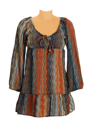 Robe lycra, zig zag Orange/Bleu, manches longues, lien poitrine  MLXL