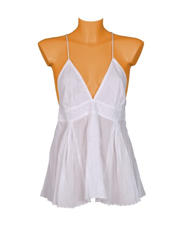 Bustier coton blanc, bretelles fines, brodé, soufflets SMLXL