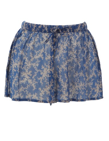 Short coton Petites fleurs 2 tons de bleu, base froncée, noeud SMLXL