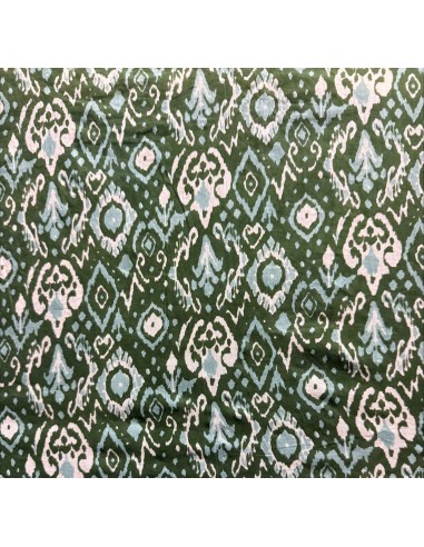 Chemise longue "Petit IKAT Vert Empereur"boutonnée,base droite,coton (SMLXL)