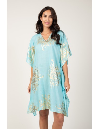 Kaftan "Corail Bleu Caraïbes"surpiqures,coton TU