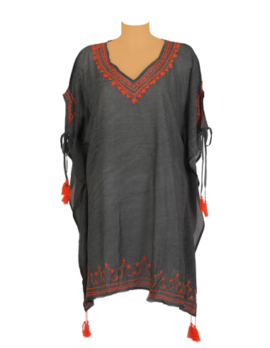 Kaftan Taupe foncé, broderies Orange, TU