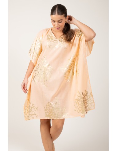 Kaftan "Corail Pêche"surpiqures,coton TU