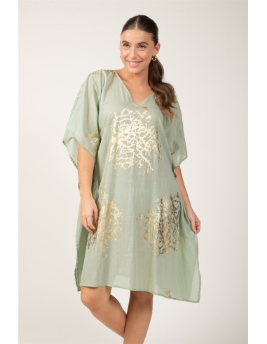 Kaftan "Corail Vert Empereur"surpiqures,coton TU