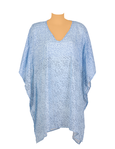 Kaftan ciel imprimé, col V, coton TU