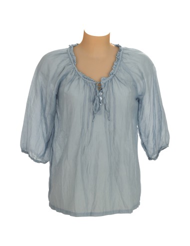 Top coton Blues, manches 3/4, col froncé, lien (S- M- L- XL)