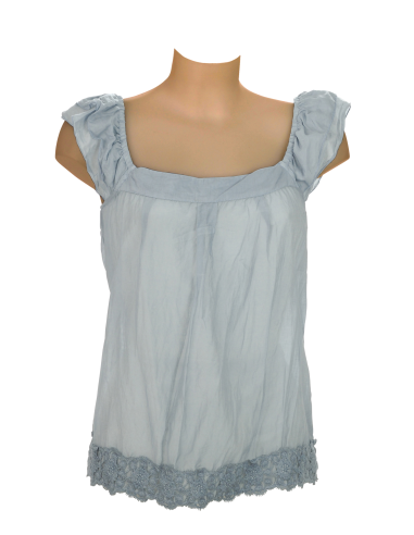 Top coton soie Denim, sans manches, base brodée (S- M- L- XL)