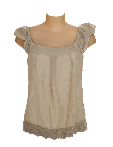 Top coton soie Taupe, sans manches, base brodée (S- M- L- XL)