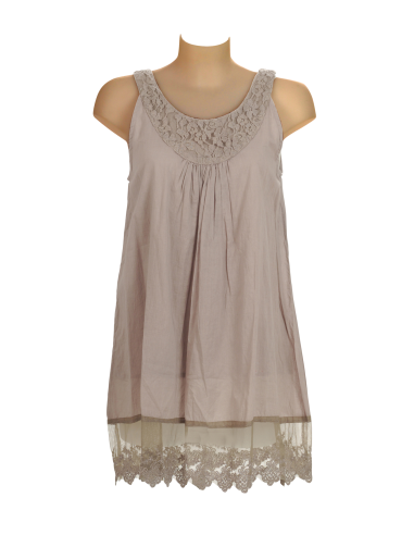 Robe coton Taupe, haut et bas dentelles, sans manches SMLXL