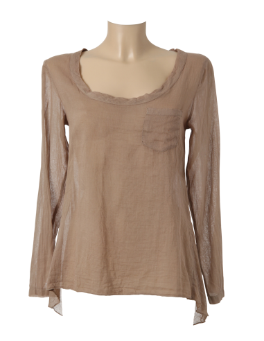 Tunique voile de coton taupe,  col rond, 1 poche, dos plus long, M L XL