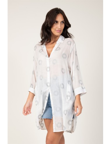 Chemise ample "Rocases Silver & Blanc" poches côté,coton (SMLXL)