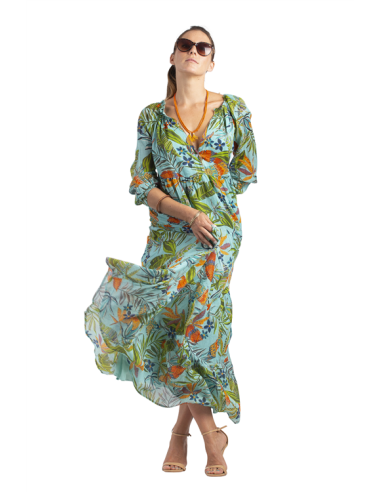 Robe longue "Aloha", volants, doublée, coton (S,M,L,XL)