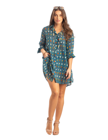 Chemise ample "Peas Emeraude", poches côté, coton (S,M,L,XL)