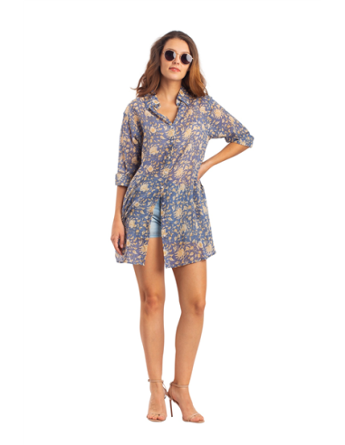 Chemise ample "Mandawa Indigo", poches côté, coton (S,M,L,XL)