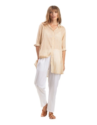 Chemise ample "Esther Beige Tequila", poches côté, coton (S,M,L,XL)