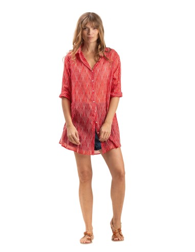 Chemise ample "Esther Rouge pimenté", poches côté, coton (S,M,L,XL)