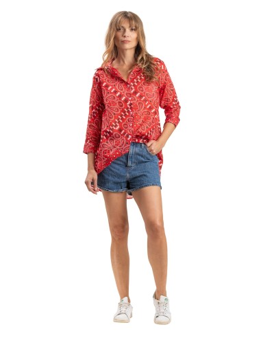 Chemise ample "Multi bandana Rouge pimenté", poches côté, coton (S,M,L,XL)