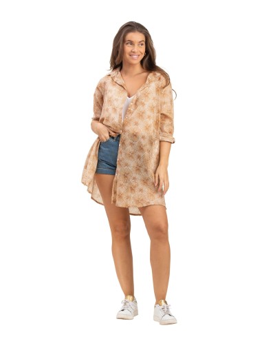 Chemise ample "Fleur Beige Dulce", poches côté, coton (S,M,L,XL)