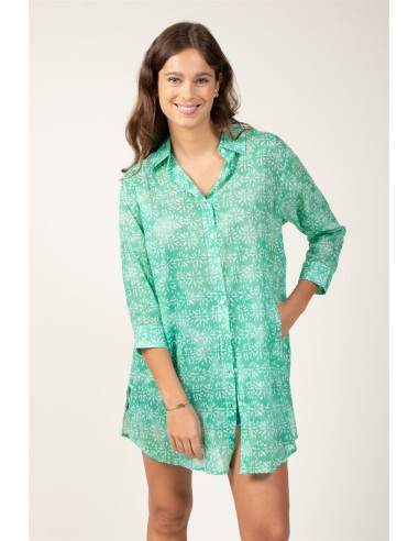 Chemise ample "Eveil Acqua"poches côté,coton (SMLXL)