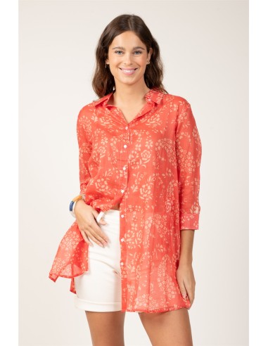 Chemise ample "Cachemire Floral Corail"poches côté,coton (SMLXL)