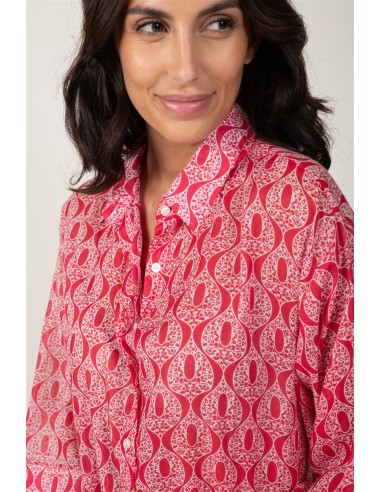 Chemise ample "Vagues Rouge Lollipop"poches côté,coton (SMLXL)