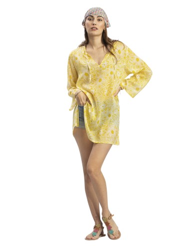 Tunique "Flower jaune", col avec liens, coton (S,M,L,XL)