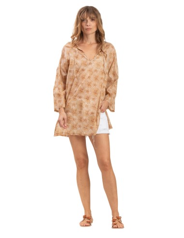 Tunique "Fleur Beige Dulce", col avec liens, coton (S,M,L,XL)