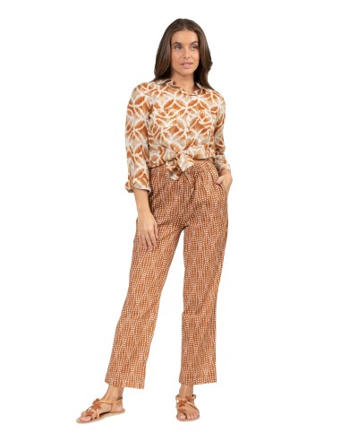 Pantalon "Esther Marron noix de pécan" taille élastique, 2 poches, coton, SMLXL