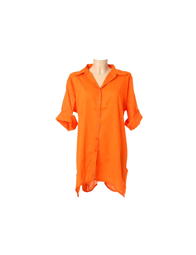 Chemise coton ample Orange, boutons devant et dos, découpe bas (M-L-XL)