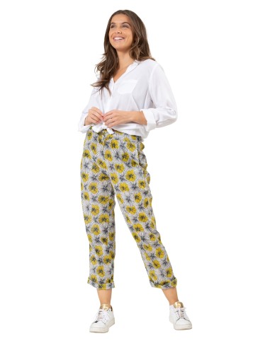 Pantalon "Fleur Soleil de Cancun" taille élastique, 2 poches, coton, SMLXL