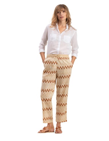 Pantalon "ZAG Beige Dulce" taille élastique, 2 poches, coton, SMLXL