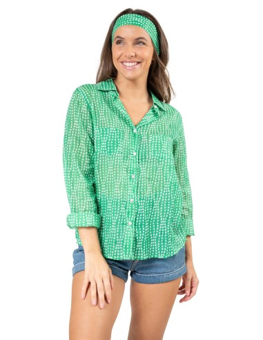 Chemisier "Esther Vert Guacamole",2 poches poitrine,coton (S,M,L,XL)