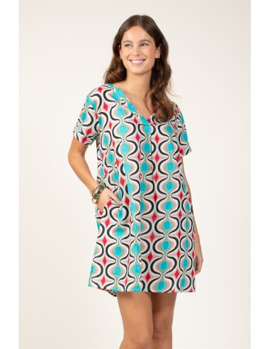 Robe courte "Ellipse Acqua"col V,mc,poches,coton (SMLXL)