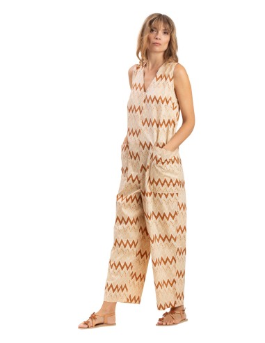 Combinaison longue"ZAG Beige Dulce" ss manch,2 poches,zip dos,pattes larg,poplin