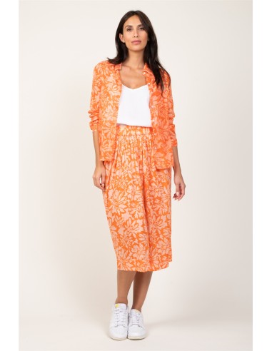 Jupe mi-longue "Flowers Orange Sunset",taille élastique,viscose SMLXL