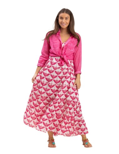 Robe L"Albatross Fuschia sombrero" volants,dos/ceinture smocké,doublée,cot SMLXL