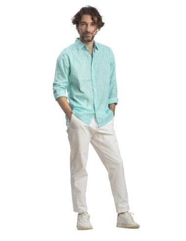 Chemisier homme "Esther turquoise", manches longues, coton  (S,M,L,XL)