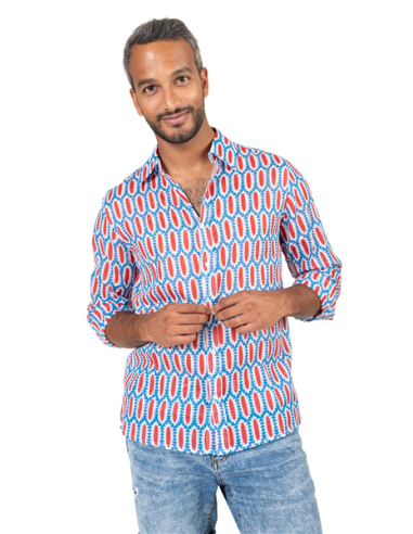 Chemisier homme "Hacienda Rouge pimenté", manches longues, coton (S,M,L,XL)