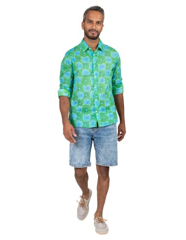 Chemisier homme "Fleur Vert Guacamole", manches longues, coton  (S,M,L,XL)