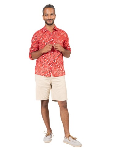 Chemisier homme "Multi bandana Rouge pimenté", manches longues, coton (S,M,L,XL)