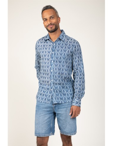 Chemisier homme "Vagues Navy"manches longues,coton (SMLXL)