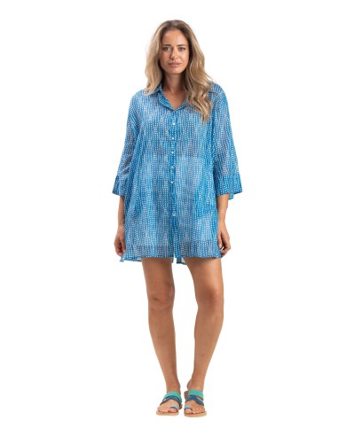 Chemise ample "Esther bleu pacifique"boutonnage av/faux arrière,base droite,cot