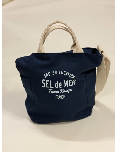 Sac S navy "Sel de Mer" anses tissu,zip,bandoulière,poche,coton 35x30x13