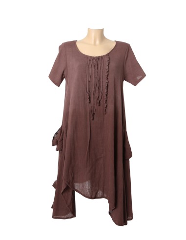 Robe crèpe coton Taupe, dégradée, découpe bas (M-L-XL)