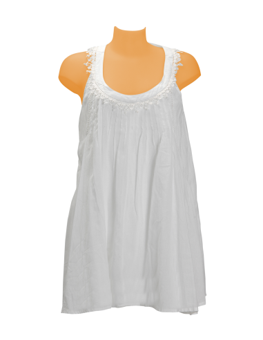 Robe coton Blanche doublée, col façon broderie anglaise, M/L/XL