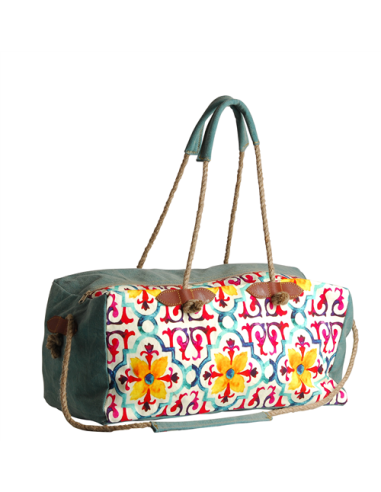 Sac bowling "Azulejos" coton, doublé, zip, anses corde et coton (45*20*20 cm)