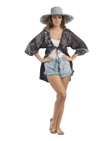 Tunique coton ouverte Gris/Ciel (S-M-L-XL)