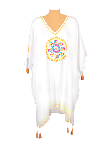 Kaftan Blanc broderie ronde Citron/Orange, coton, TU